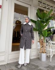 peluş yaka şişme mont füme