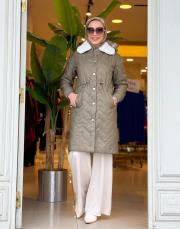 peluş yaka şişme mont haki 3