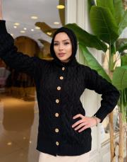 kapüşonlu örgü hurka siyah