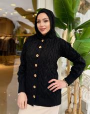 kapüşonlu örgü hurka siyah 3