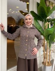 kapüşonlu örgü hurka vizon 2