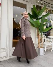 kapüşonlu örgü hurka vizon 3