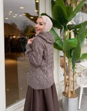 kapüşonlu örgü hurka vizon 4