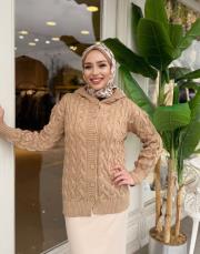 kapüşonlu örgü hurka camel 2