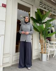 kapüşonlu örgü hurka gri