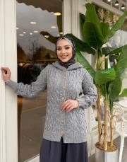 kapüşonlu örgü hurka gri 2