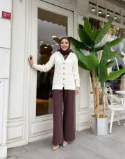 kapüşonlu örgü hurka krem