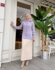 kapüşonlu örgü hurka lila