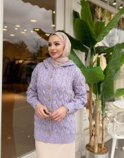 kapüşonlu örgü hurka lila 2