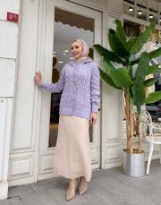 kapüşonlu örgü hurka lila 3