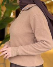 boğazlı angora kısa kazak camel 4