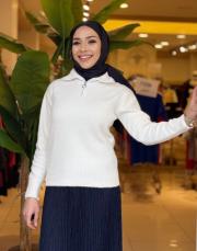 boğazlı angora kısa kazak ekru