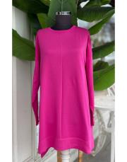 kolu taşlı basic triko tunik fuşya