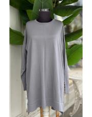 kolu taşlı basic triko tunik gri