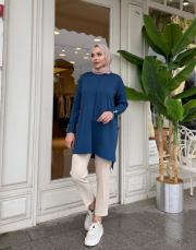 kolu taşlı basic triko tunik lacivert 3
