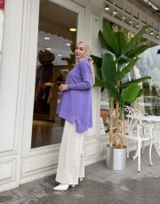 kolu taşlı basic triko tunik mor