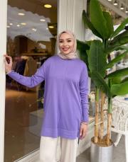 kolu taşlı basic triko tunik mor 2