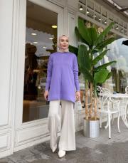 kolu taşlı basic triko tunik mor 3