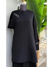 kolu boncuklu basic triko tunik siyah