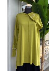 kolu boncuklu basic triko tunik yağ yeşili