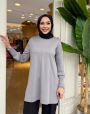 kolu boncuklu basic triko tunik gri