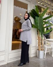 kolu boncuklu basic triko tunik gri 2