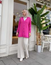 inci düğmeli triko hırka pembe