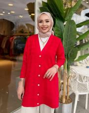 inci düğmeli triko hırka kırmızı