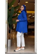 eteği çizgili düğmeli triko tunik saks 2