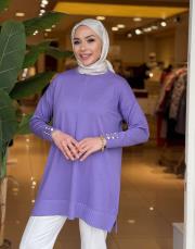 eteği çizgili düğmeli triko tunik mor 3