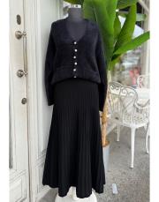 çizgili triko etek siyah