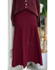 çizgili triko etek bordo