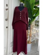 çizgili triko etek bordo 2