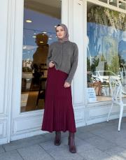 çizgili triko etek bordo 3