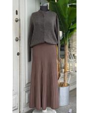 çizgili triko etek camel