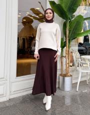 çizgili triko etek kahve