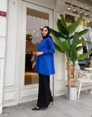 sıralı taşlı triko tunik saks 3