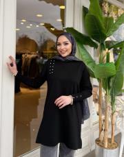 sıralı taşlı triko tunik siyah