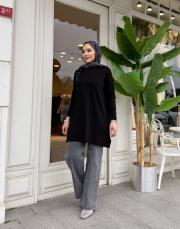 sıralı taşlı triko tunik siyah 2