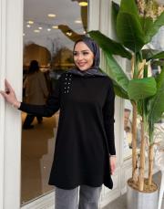 sıralı taşlı triko tunik siyah 3