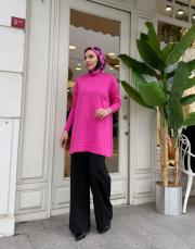 sıralı taşlı triko tunik fuşya 2