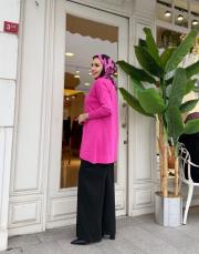 sıralı taşlı triko tunik fuşya 3