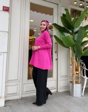 sıralı taşlı triko tunik fuşya 4
