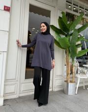 sıralı taşlı triko tunik antrasit