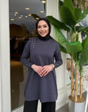 sıralı taşlı triko tunik antrasit 2