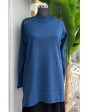 omuzu zımbalı triko tunik petrol