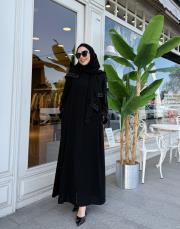 ithal yanları taşlı ferace siyah 2