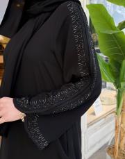 ithal yanları taşlı ferace siyah 3