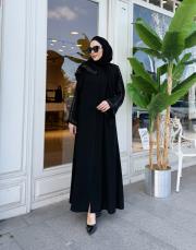 ithal yanları taşlı ferace siyah 4