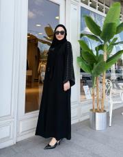 ithal yanları taşlı ferace siyah 5